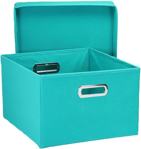 Vista 4 de Household Essentials Cajas de almacenamiento de tela con tapas y asas, color aguamarina Aqua