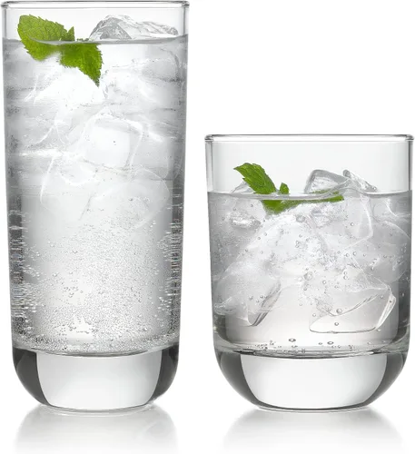 Vista 8 de Libbey Ascent Tumbler and Rocks - Juego de 16 vasos de vidrio con curvatura, juego de cristalería versátil para fiestas y más