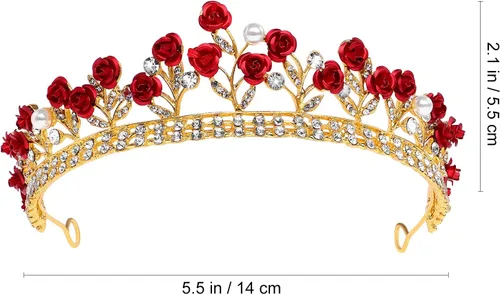 Vista 6 de Lurrose Rose diseñó el tocado de la novia de la boda de la corona del pelo de la boda de la corona del Rhinestone de la corona