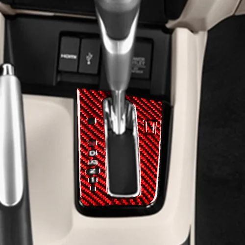Vista 3 de Rojo 2 piezas de carbono suave real Fiebr consola central caja de cambios cambio cambio marco de transmisión coche interior accesorios panel