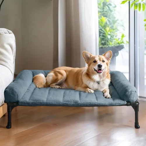Vista 7 de Veehoo - Camas elevadas para perros de tamaño mediano con cojín de felpa esponjosa Orthopedic Raised Dog Beds for Indoor Outdoor, Soft Pet Sofa