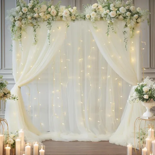 Vista 45 de Cortina de telón de fondo de tul negro de 10 x 10 pies con cadena de luces para fiestas, cortinas de fondo de fotos transparentes para bodas