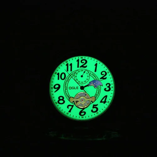 Vista 3 de OGLE Lupa luminosa impermeable Tourbillon Luna Sol Cadena Fob Auto viento automático mecánico reloj de bolsillo