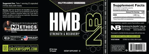 Vista 5 de NutraBio Suplemento HMB, aminoácidos, 1000 mg, 120 cápsulas