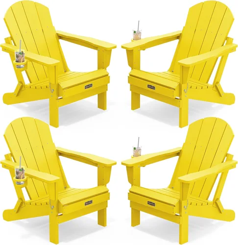 Vista 11 de SERWALL Silla Adirondack plegable para exteriores, silla de patio con portavasos - Ejército
