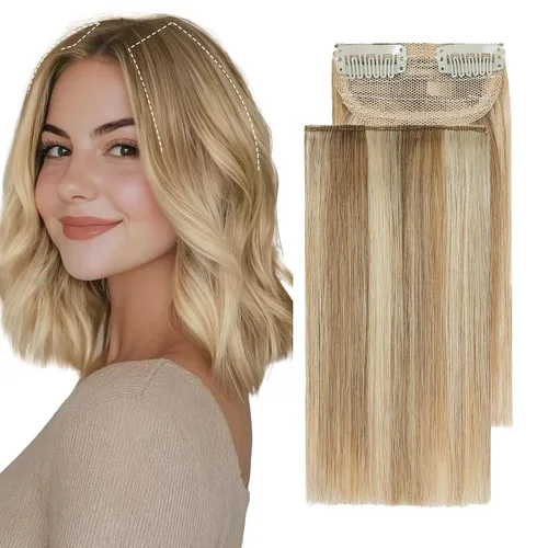 Vista 15 de S-noilite Extensiones de cabello corto con broches, 100% cabello humano real, 2 clips, extensiones con clip para mujeres con cabello delgado, añade