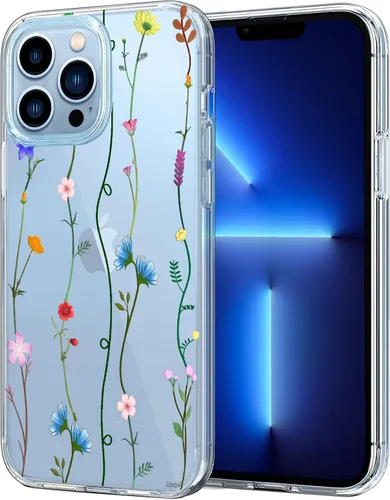 Vista 13 de Unov Funda para iPhone 14 iPhone 13, transparente con diseño, ajuste delgado, buen agarre, funda para teléfono en relieve, cubierta protectora a