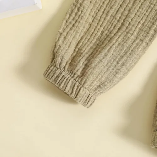 Vista 7 de Pantalones deportivos de algodón y lino para bebé, para bebé, niño, niña, elásticos, básicos, con bolsillo, pantalones largos de harén, ropa de otoño