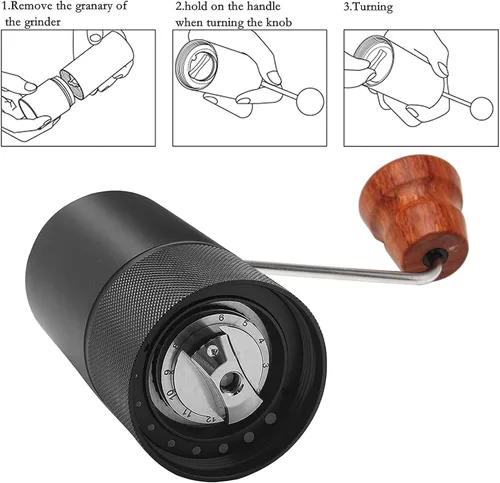 Vista 9 de DIBTSA Molinillo de café manual, capacidad de 0.9 onzas, molinillo de rebabas cónicas de acero inoxidable, ajuste ajustable de más fino a más Negro