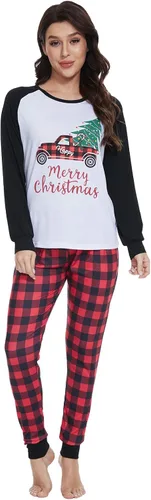 Vista 2 de YIJIU Pijamas de Navidad con estampado de ciervos y tótem de manga larga