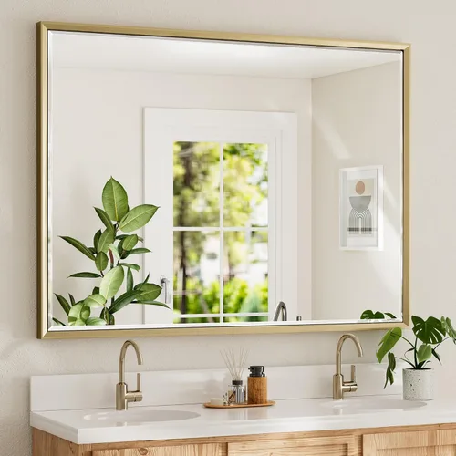 Vista 35 de Espejo de baño negro, espejo de baño biselado de 16 x 24 pulgadas para pared, espejo con marco negro antioxidante para decoración de baño, sala