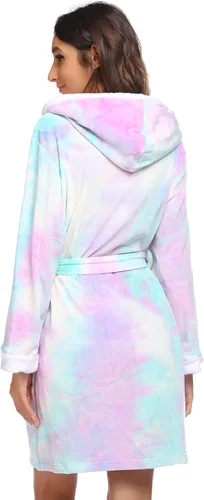 Vista 4 de HOTOUCH Bata de baño con capucha para mujer, bata de felpa súper suave, bata de baño de terciopelo