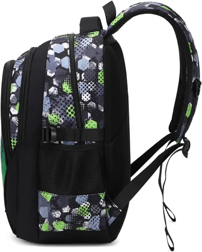 Vista 4 de BYPTNF Mochila para niño, estudiante, niño, impermeable, duradera, elemental, casual, media, verde (E-green), Computadora portátil
