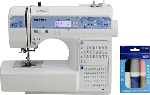 Vista 8 de Máquina computarizada Brother CS7205, 150 puntadas integradas, 1 fuente, mesa ancha, 11 pies de costura, color blanco