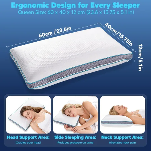 Vista 2 de Almohadas de espuma viscoelástica, almohada para dormir de lado Blanco