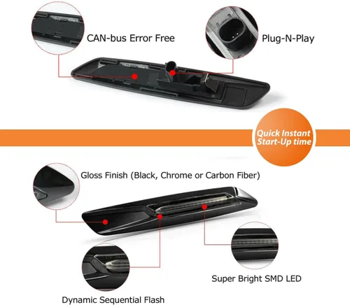 Vista 8 de ADIIL Negro F10 estilo ahumado lente delantera Fender secuencial ámbar LED señal de giro lámpara de marcador lateral luces asamblea para BMW 1 3 5