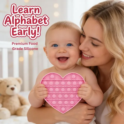 Vista 4 de Juguetes sensoriales antiestrés para niñas y niños pequeños, con forma de corazón rosa, alfabeto en relieve, juguete sensorial calmante
