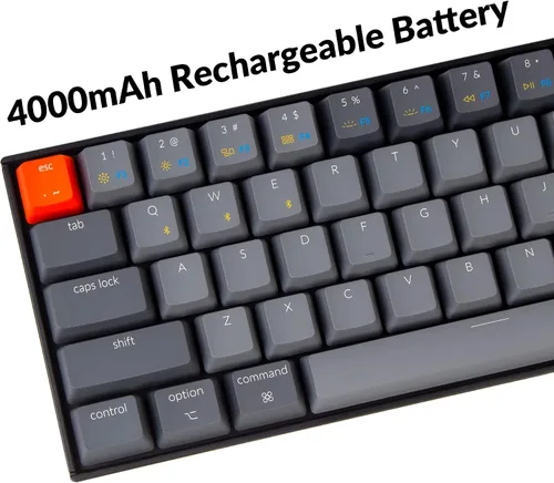 Vista 7 de Keychron Teclado mecánico inalámbrico K12 60% de diseño Bluetooth inalámbricoUSB para Mac con interruptor azul Gateron G Pro azul retroiluminado LED