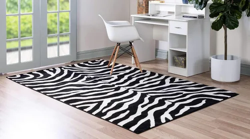Vista 2 de Unique Loom Wildlife Collection - Okapi - Alfombra rectangular de 5 pies 3 pulgadas x 8 pies, color negro y crema