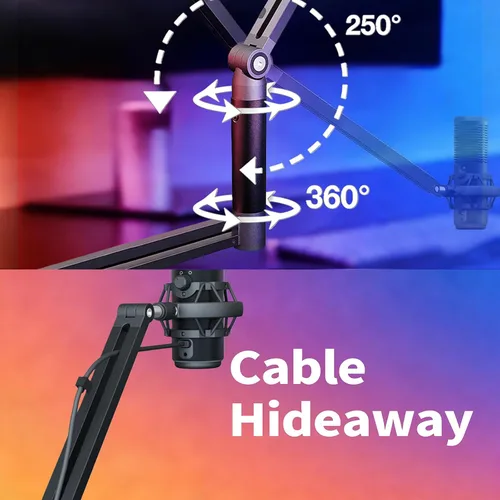 Vista 6 de mic brazo de palo ajustable con abrazadera de montaje de escritorio tornillo adaptador gestión de cables, para Audio-Technica shure sm58 beta58 sm7b