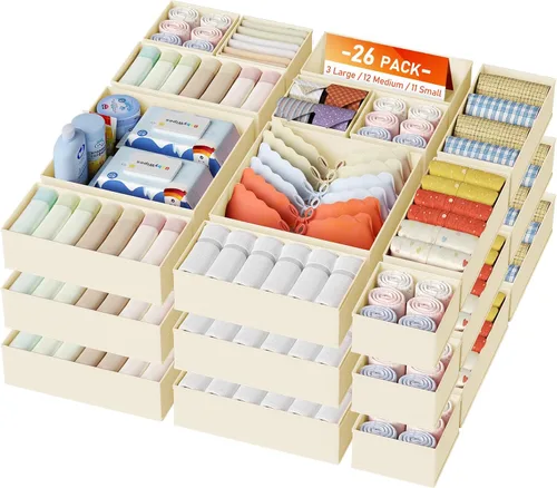 Vista 21 de DIMJ Organizador de cajones para ropa, paquete de 12 unidades, organizadores plegables para bebé, organizador de almacenamiento y cómoda para Beige