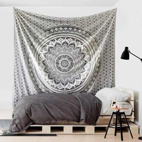 Vista 14 de ANJANIYA - Tapiz para colgar en la pared, diseño de mandala, nuevo sombreado dorado, decoración de dormitorio, metálico, hippy, arte de muro