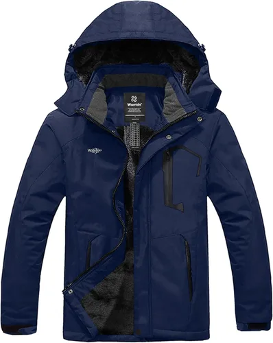 Vista 13 de wantdo Chaqueta de esquí impermeable de montaña para hombre, chaqueta de lluvia resistente al viento, abrigo cálido con capucha para invierno
