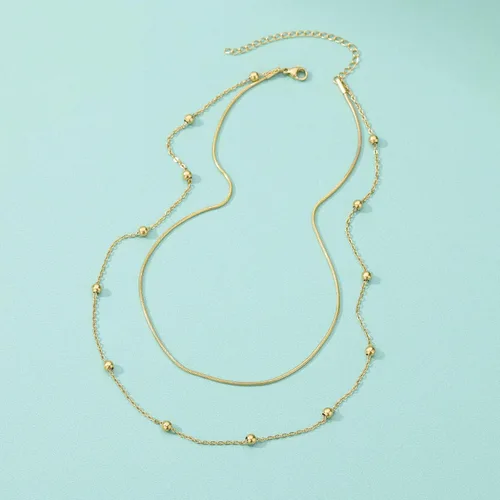 Vista 6 de VAttract Gargantilla en capas para mujer, con dije de moneda, círculo, perla, corazón, chapado en oro de 18 quilates, cadena de serpiente, collar