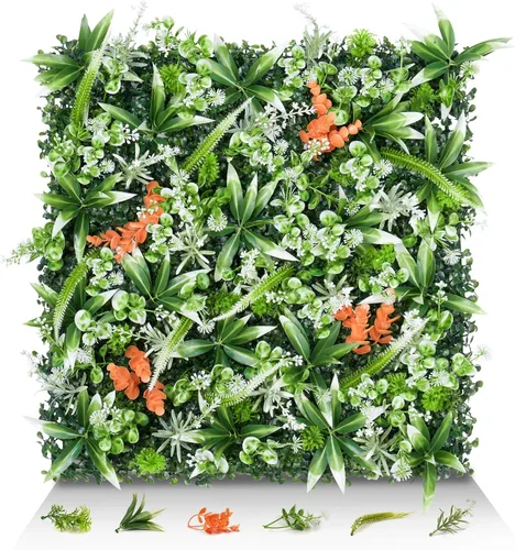Vista 8 de 6 paneles de pared de césped de 20 x 20 pulgadas, fondo de hierba de helecho artificial con protección UV, paneles de boj de plantas de vegetación
