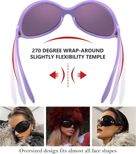 Vista 3 de FEISEDY Gafas de sol de moda de gran tamaño, clásicas, ovaladas, envolventes, con estilo, marco grande, sombra, gafas de mujer B2391