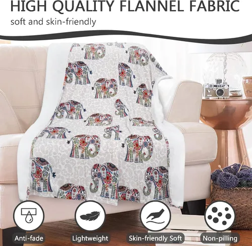 Vista 6 de Manta de franela de 50 x 60 pulgadas, manta de elefante bohemio bohemio floral para sofá, cama, regalos de elefantes para mujeres y adultos