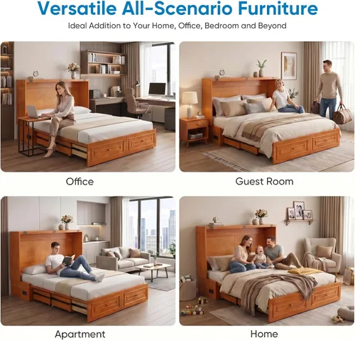 Vista 4 de Mjkone Murphy - Cama de gabinete con colchón plegable de tres piezas Cereza