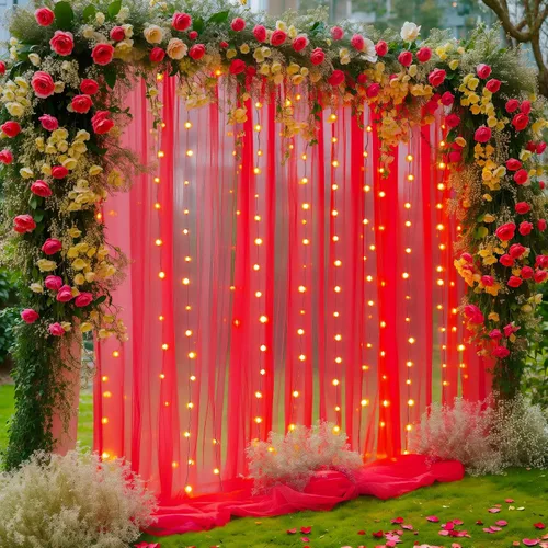 Vista 18 de Cortina de telón de fondo de tul negro de 10 x 10 pies con cadena de luces para fiestas, cortinas de fondo de fotos transparentes para bodas