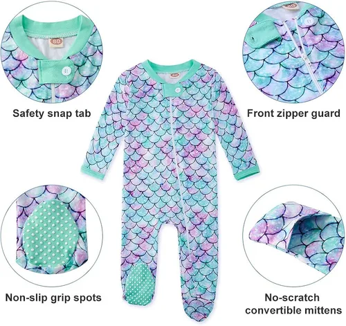 Vista 5 de UNIFACO Pijama de una pieza con pies para bebés y niñas de 0 a 12 meses con cierre de cremallera frontal