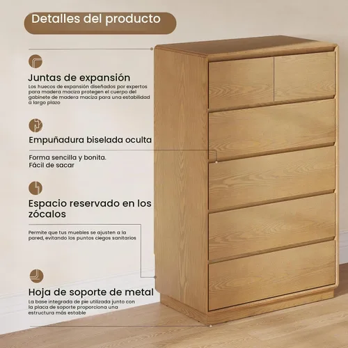 Vista 4 de Cómoda de madera maciza, cómoda de 45.3 pulgadas de alto