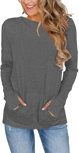 Vista 20 de AUSELILY Womens Long Sleeve Drawstrings Hooded Sweatshirt With Thumb Holes 01-beige