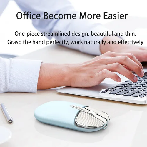 Vista 4 de Ratón recargable inalámbrico de 2.4G con receptor USB, un clic para volver al escritorio, botón de silencio, ahorro de energía, 2400 DPI óptico