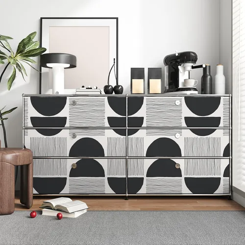 Vista 7 de VEELIKE Papel tapiz moderno de mediados de siglo en blanco y negro, papel tapiz geométrico abstracto para dormitorio, baño, 17.7 x 118 pulgadas