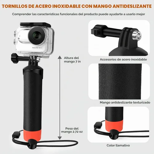 Vista 5 de Funda impermeable y agarre flotante compatible con Insta360 GO 3, carcasa protectora de buceo subacuático con accesorios de soporte