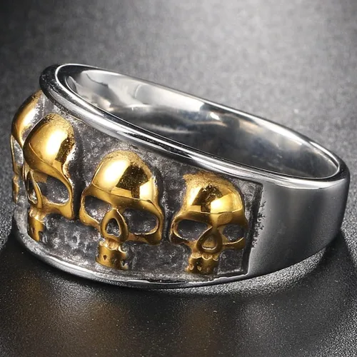 Vista 3 de Jude Jewelers Anillo retro vintage de acero inoxidable gótico con calavera de muerte, esqueleto de la muerte, cóctel, fiesta, motero, declaración