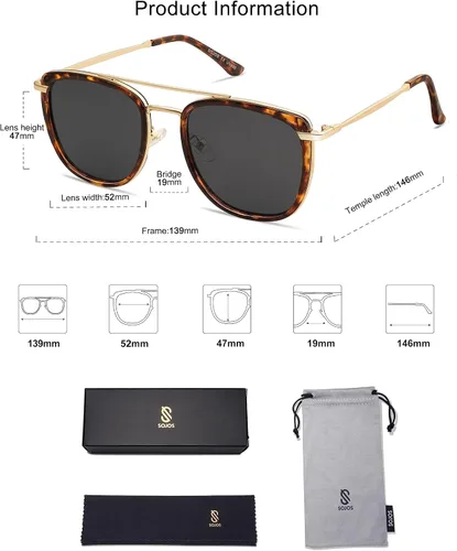Vista 5 de SOJOS Gafas de sol polarizadas cuadradas estilo aviador retro para mujeres y hombres, gafas de sol vintage para mujer, UV400 SJ2180
