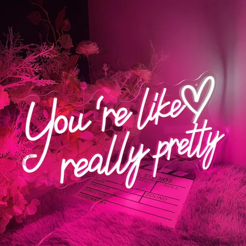Vista 3 de Letrero de neón con texto en inglés "Your are Like Really Pretty Neón", luces LED de neón para dormitorio, cumpleaños, boda, compromiso, fiesta