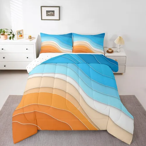Vista 19 de Erosebridal Juego de ropa de cama abstracta con diseño de olas marinas tamaño Queen, juego de edredón y juegos de ropa de cama con temática de playa