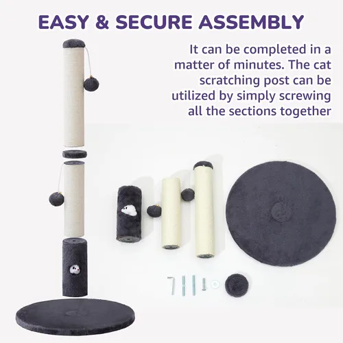 Vista 6 de Woochpet Poste rascador de gatos de 33 pulgadas de alto para adultos, poste rascador grande resistente con bola colgante con divertido agujero