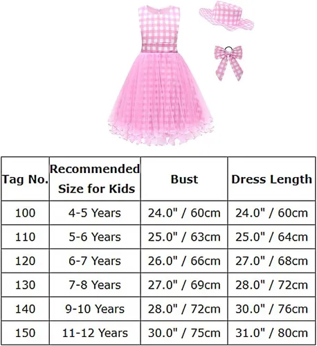 Vista 7 de IWEMEK Vestido de cuadros rosa de los años 50 para niñas, vestido a cuadros rosa con sombrero y lazo para el pelo a cuadros, 3 piezas, disfraz