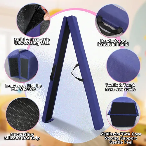 Vista 3 de Viga de equilibrio plegable de 6 pies/9 pies para niños de 3 a 15 años - Viga de suelo de gimnasia plegable, antideslizante, bolsa de transporte