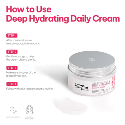 Vista 4 de Crema diaria hidratante profunda 2.7 fl oz/2.7 onzas, hidratante diario para piel seca, pantenol 10%, ácido hialurónico, cuidado de la piel coreano
