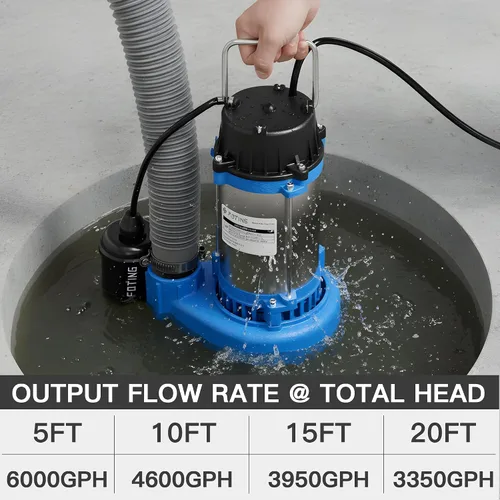 Vista 3 de FOTING 1HP 6000 GPH Bomba sumergible de aguas residuales/efluentes – Hierro fundido resistente – Bomba séptica de 115 V para cuenca de sumidero
