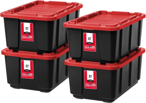 Vista 14 de IRIS USA, Inc. - Contenedor organizador grande de plástico de 27 galones con tapa duradera y hebillas de cierre seguras, color negro / negro