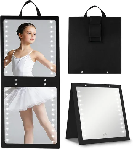 Vista 10 de Fabuday Espejo colgante iluminado para baile detrás del escenario, espejo LED plegable recargable de longitud completa con luces para bailarines